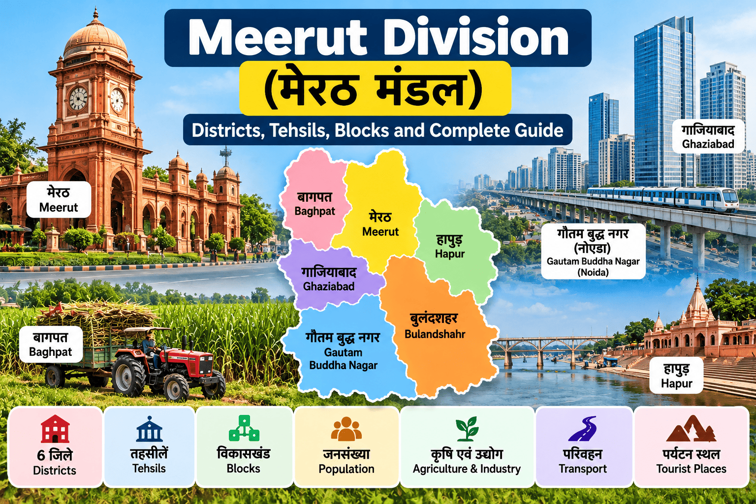 Meerut Division map showing six districts of Uttar Pradesh